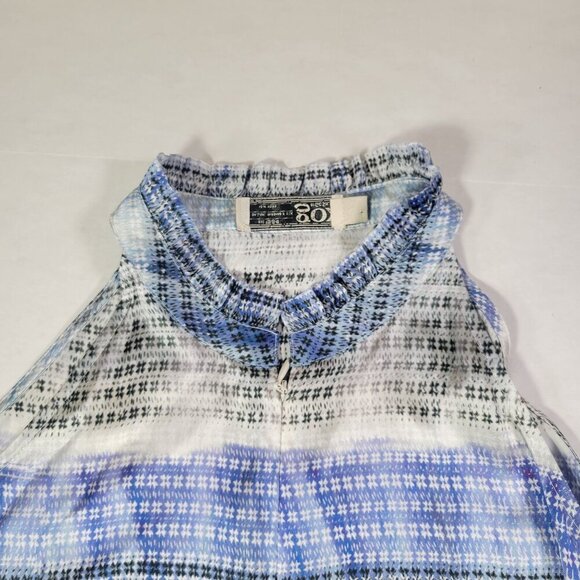 Go By GoSilk Women Blue Striped Washed Silk Sleeveless High Neck Top Size XS - Picture 2 of 7